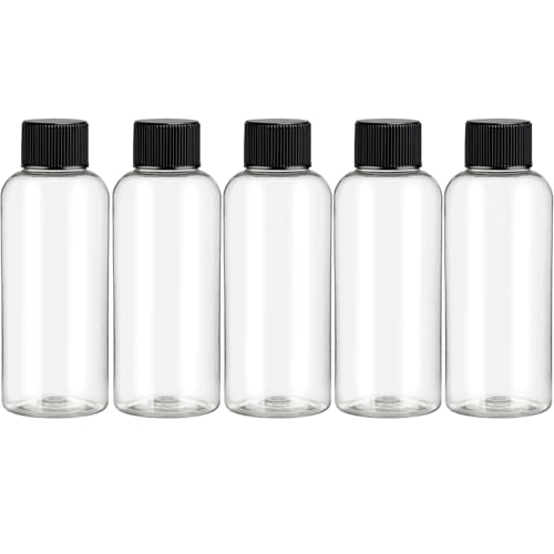 DNSEN Travel Bottles for Toiletries 3.4 oz Travel Size Mouthwash Bottles with Black Screw Cap, BPA Free Leak-Proof Portable Liquid Container 5 pack