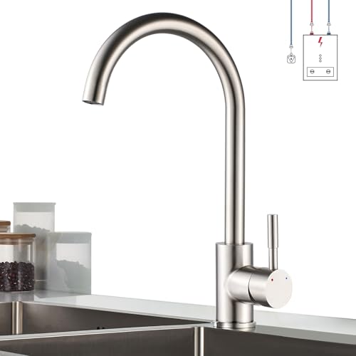 BONADE Niederdruckarmatur Küche 360 Drehbar Niederdruck Küchenarmatur aus SUS304 Edelstahl Küche Spültisch Armatur Wasserhahn Küche Spülbecken Einhebelmischer Mischbatterie inkl. 3 Anschlüsse