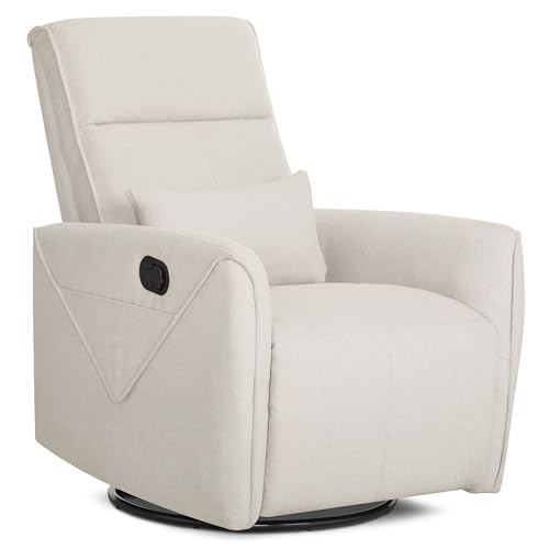 Evolur Sylas Manual Recline Glider with 360° Swivel, Gentle Glide, Stylish Design, and Lumbar Support for Ultimate Comfort, in Light Sand