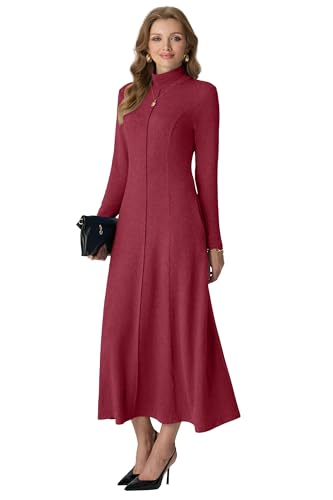 GRECERELLE Women's 2025 Fall Winter Casual Mock Neck Long Sleeve Flared Maxi Sweater Dress with Pockets (XS - 3XL)