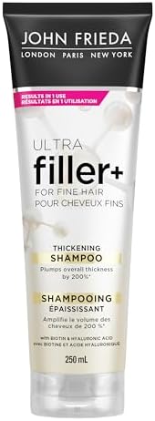 John Frieda ULTRAfiller+ Thickening Shampoo for Fine, Thin and Flat Hair | Infused wit Biotin & Hyaluronic Acid | Thicker, Fuller, Stronger hair | Hair Plumping, Volume, and Thickness (250mL)