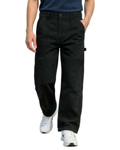 Image of Bewakoof Men Mid Rise Denim Solid Straight Fit Jeans|Straight Fit Jeans - Regular Fit | Classic Denim Pants | Everyday Casual