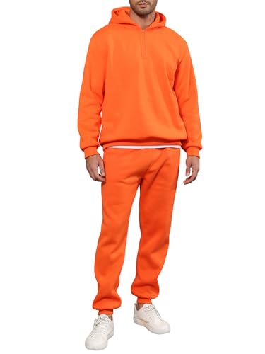 LINMYZAI Orange Mens Tracksuits Long Sleeve Casual Sweatsuits Quarter Zip Hoodie With Track Pants 2 Piece Outfits 2XL
