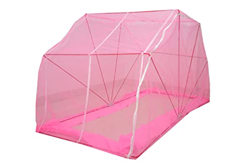 Image of Elegant Premium Cotton Mosquito Net for Single Bed (3x6 Feet Pink) | Foldable Machhardani with High-Density Mesh & Washable
