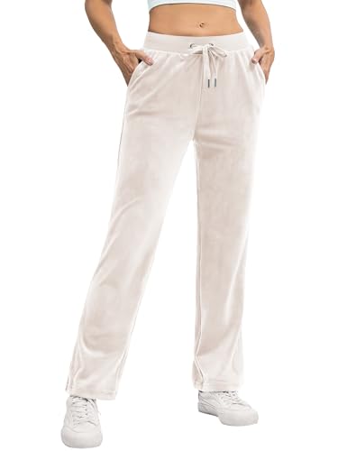 Tacvasen Velour Pants For Womens Velvet Straight Leg Sweatpants Warm Soft Wor...