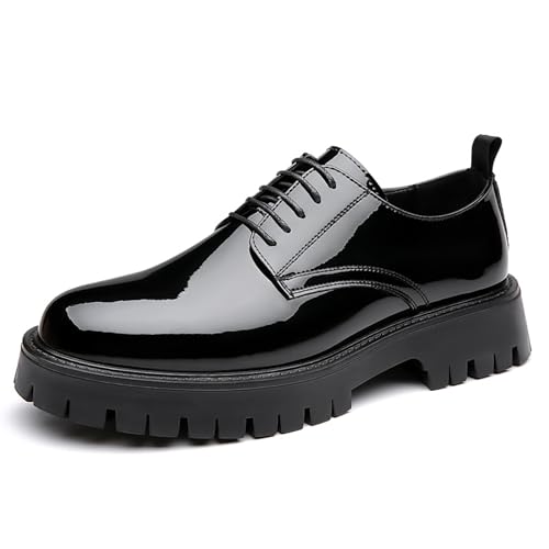 Men Chunky Heels Lug Sole Oxford Shoes,Platform Dress Shoes for Men Black,Derby Shoes Men Chunky