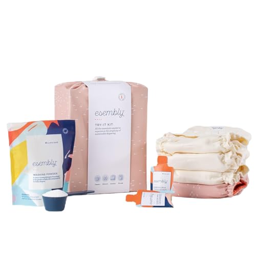 Image of Esembly Cloth Diaper Try-It Kit, Starter Gift Set, Includes 3 Organic, Reusable Diapers Inners, 1 Stylish Outer, Patented Detergent & Wet Bag - Earth-Friendly Diapering, Confetti, Size 2 (18-35lbs)