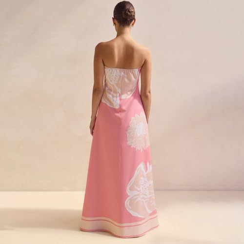 Image of Zwirelz Women Strapless Maxi Dress Boho Floral Print Flowy Long Tube Dress Off Shoulder Loose Beach Sundress