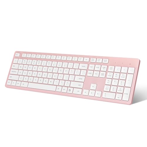 LeadsaiL Pink Wireless Keyboard, 2.4GHz Full-Sized Ergonomic Computer Keyboard, Cordless Noiseless Keyboard,12 FN Shortcuts for Windows MacOS Laptop Computer