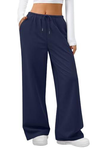 LYHIPSS Sweatpants Women Baggy Wide Leg Lounge Casual Pajama Sweat Pants Navy Blue S