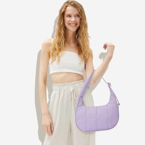 Puffer Crescent Bag for Women Quilted Nylon Shoulder Purse with Adjustable Strap for Travel4