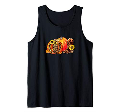 Fall Leopard Pumpkin Halloween with Boots and Sunflowers Tank Top