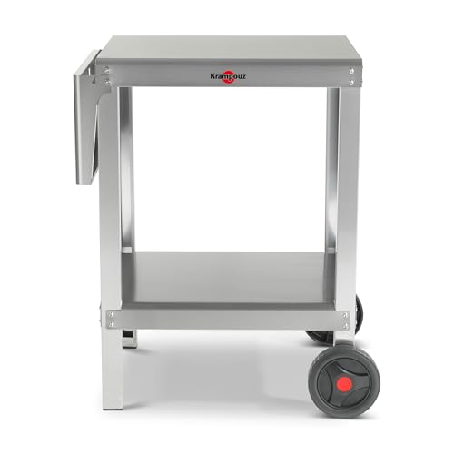 KRAMPOUZ - Carro Exterior Plein Air Compact para Plancha o Barbacoa - Carro de Acero Inoxidable - 2 bandejas - 2 Ruedas Grandes - 1 Bandeja abatible Lateral - Ref. KHEC01
