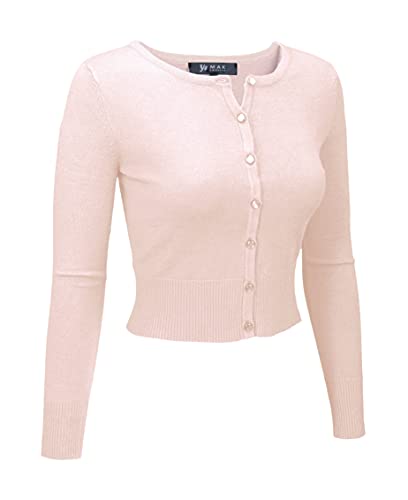 Image of Women's Cropped Cardigan Sweater - Long Sleeve Crewneck Basic Classic Casual Button Down Knit Soft Lightweight Top