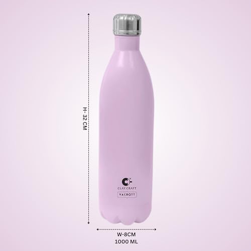 Image of CLAY CRAFT VACBOTT Stark Double Walled 18 Hours Hot and 24 Hours Cold Water Flask Bottle-1000ML, 2-Piece(Blush Pink) Leak Proof|Easy to Carry|Gym Bottle|Home|Kitchen|Hiking|Travel Bottle|BIS Certified