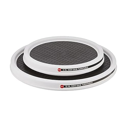 Copco 5220593 Non-Skid Pantry Cabinet Lazy Susan Turntable, 9-Inch and 12-Inch, White/Gray, 2-Pack