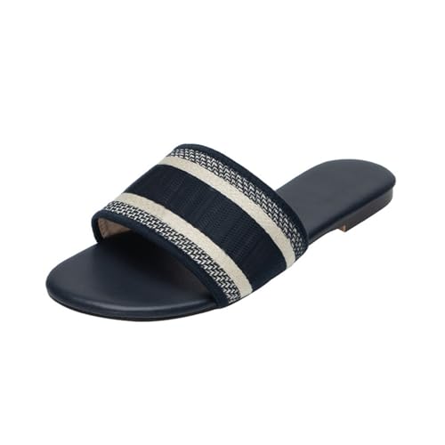 GJTPWEA Blue Women'S Embroidered Band Sandals Open Toe Flat Sandals Summer Shoes 6.5