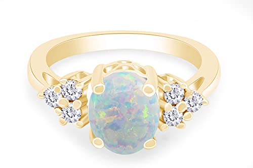 AFFY Oval Cut Synthetic Opal And Round Cut Cubic Zirconia Oval Frame Engagement Ring For Women In 14K Gold Plated 925 Sterling Silver3