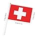 12 Pack Small Switzerland Flags on Stick, 5x8'' Handheld Swiss Flag, 12'' Plastic Staff, Double-Sided Printed Polyester, Waterproof Fade-Resistant for Independence Day, Parades, Patriotic Events