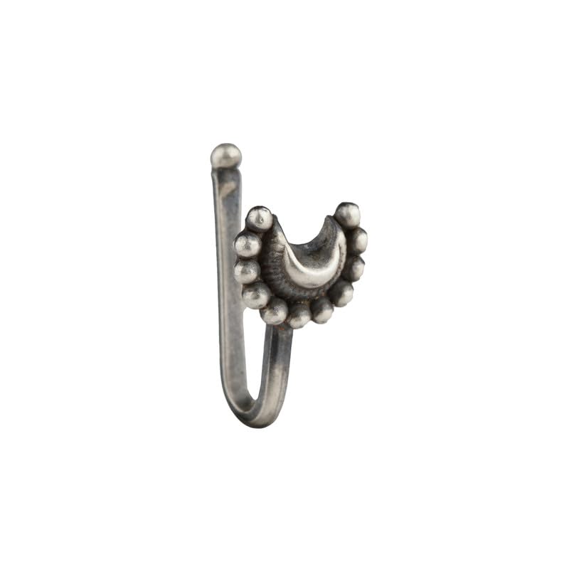 92.5 Silver Nose pin for women | Chandrakor Nose Pin (Small) Clip-On 92.5 Sterling Silver Jewelry | Classic Crescent Design for Everyday Ethnic Wear Gifts for Women & Girls-image-3