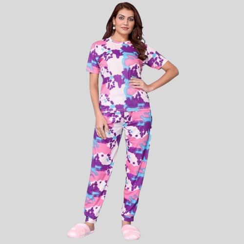Image of VJ Fashion Women's Cotton Lycra Tie-Dye Payjama Set|Co-ord set|Night Suit Set |Night Dress |Lounge Wear|Full Pair Set for Women Night Dress