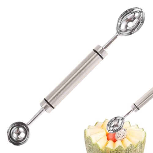 Watermelon Baller,Doble cuchara excavadora de acero – Utensilio para sorbete melón postre A, para sandía, melón, pitaya, kiwi y tomates