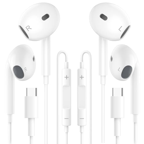 Sftoep 2 Pack Kopfhörer mit Kabel USB C für iPhone 17/16/16e/15 Pro Max/Plus iPad Pro, Type C in Ear Kopfhörer mit Mikrofon und Lautstärkeregler HiFi-Stereo, Google Pixel 8 7...
