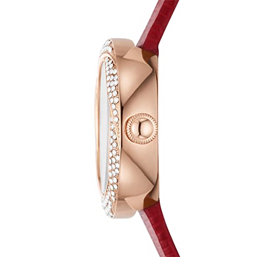 Emporio Armani Red Leather Watch with Mother of Pearl Dial #TOP24