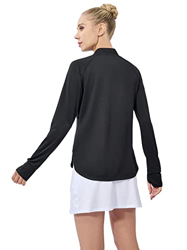 Meloo Women's Long Sleeve Golf Tennis Shirts Upf 50+ Quick Dry Sun Protection 1/4 Zip Running Hiking Outdoor Tops Black Xs #TOP2