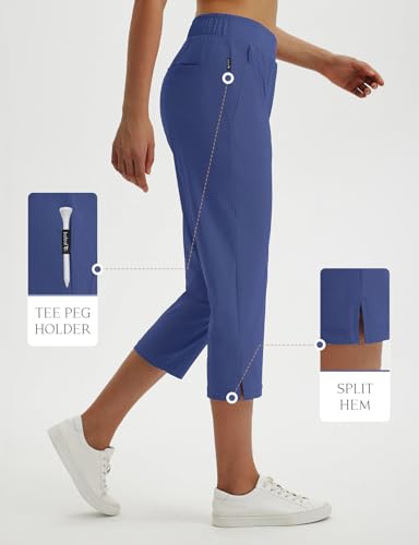 Image of baleaf 20'' Women Capris with Pockets Stretch Golf Work Dress Cropped Pants Straight Leg High Waisted Pull On Summer