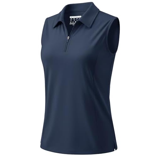 MAGCOMSEN Women's Golf Shirt Sleeveless 1/4 Zip Polo UPF 50+ Collared Tennis Tank Tops Quick Dry Athletic T Shirt