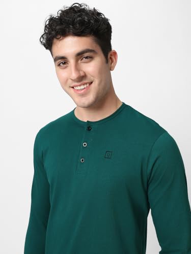 Image of Urbano Fashion Men's Solid Henley Neck Slim Fit Full Sleeve Cotton T-Shirt