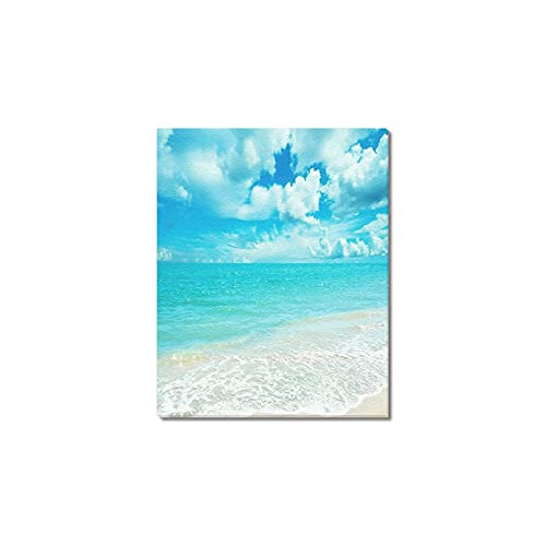 Creative Beautiful Modern Abstract Artwork Canvas Wall Art - Blue Sky And White Clouds Ocean Sunny Beach Sea Canvas Print 8" X 10" Inch - Stretched And Framed Painting Artwork Home Decor Wall Living Room Office Canvas Art - 100% Woven Cotton Canvas Print #TOP10