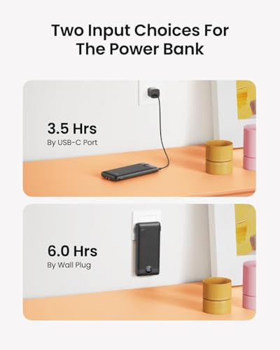 Image of Portable Charger with Wall Plug, Slim USB C Power Bank with Built-in Cables, 10000mah LED Display External Battery Pack Compatible with iPhone /Android & More (Black)