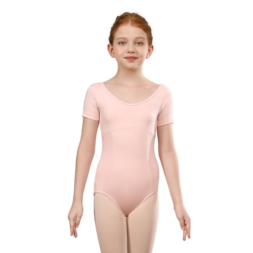 ZYXWVU Maillot de Ballet para Niña, Manga Corta, Leotardo de Gimnasia, Diseño Elegante y Cómodo, Ideal para Entrenamiento y Competición, 7014-rosa, 4-6T