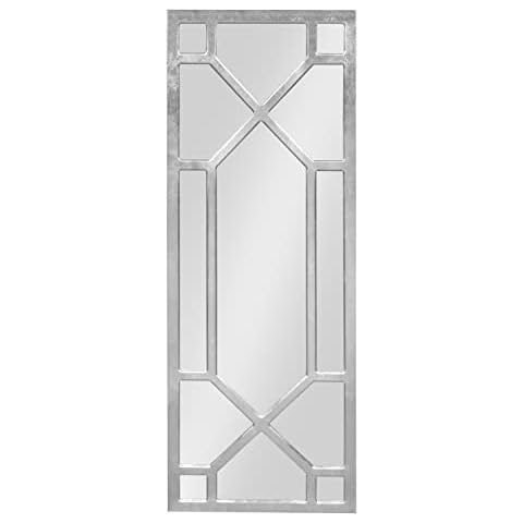 Kate and Laurel Vanderford Wooden Window Frame Wall Mirror, Decorative Accent Decor, 18 x 47.25, Silver Cover