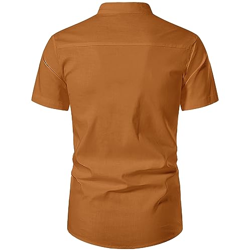 Image of Vida Loca Men's Cotton Linen Plain Stitched Half Sleeve Shirt