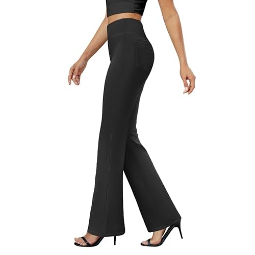 DLOODA Womens Bootcut Dress Pants Business Casual Work Pants with Pockets High Waist Stretchy Trousers Pull On Office Slacks Onyx Small