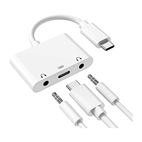 SkySmile USB C to 3.5mm Headphone Adapter, Dual Trrs 3.5mm Audio Splitter with Type-C PD 3.0 Fast Charging for i-Pad Pro, Galaxy, Pixel, HTC, Huawei Cover