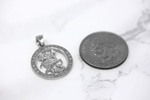 Sterling Silver Saint George Pray for Us Round Charm Pendant3
