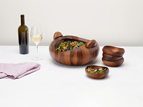 Nambe Pebble 7Pc Salad Set | Large 15-Inch Serving Bowl | Made Of Acacia Wood | Includes Salad Serving Bowl, Individual Bowls, And Salad Tossers | Perfect For Entertaining #TOP3