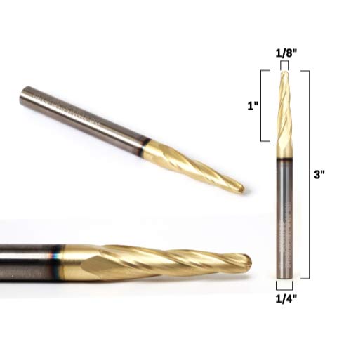 Image of YONICO Tapered Endmill Ball Nose Router Bits CNC Engraver Solid Carbide Spiral (10 Pack) 1 /8-Inch 1 /4-Inch Shank 37413-SC-10PK