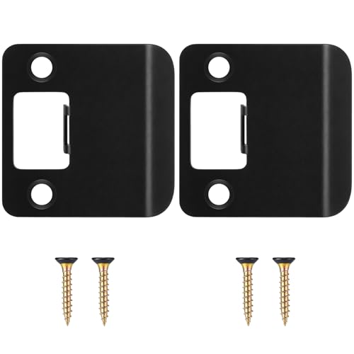 Otoolling 2 Pack Extended Strike Plate Round Corner Extended Lip Doors Strike Plate Extender 2-1/4 x 1-3/4 (2-1/4 Overall Length)(2.25 x 2.25 Inch Black)