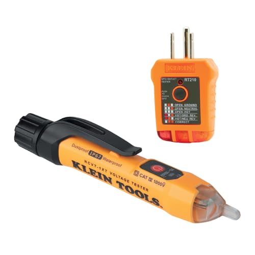 Image of Klein Tools NCVT1XTKIT Non-Contact Low Voltage Tester Pen and GFCI Outlet Premium Test Kit, 70V to 1000V AC, Detects Common Wiring Problems