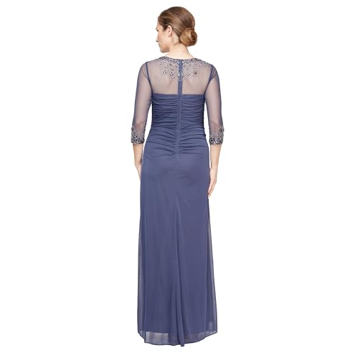 Image of Alex Evenings Women's Long A-line Mother of The Bride Dress with Illusion Neck and Sleeves (Petite and Regular Sizes)