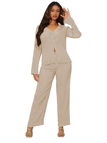 Image of GRECIILOOKS Co ord Set Women Stylish | Woman Dress | Summer Cord Sets for Women's | Trendy Casual Shirt and Pants | Pyjama Set's Solid & Beach, Resort Outfits Full Sleeve