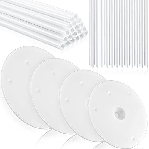 36 Pieces Plastic Cake Dowel Rods Set 20 Pieces White Cake Sticks Support Rod and 4 Pieces Cake Separator Plates for 4, 6, 8, 10 Inch Cakes and 12 Pieces Clear Cake Stacking Dowel (9.4 Inch in Length)