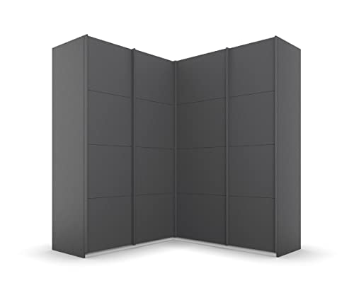 Rauch Möbel Quadra Schrank Eckschrank Schwebetürenschrank, Grau metallic, Schwarz, 4-TRG., inkl. 2 Kleiderstangen, 12 Einlegeböden, 3 Schubladen, BxHxT 181x210x187 cm Rauch Möbel Quadra Schrank Eckschrank Schwebetürenschrank, Grau metallic, Schwarz, 4-TRG., inkl. 2 Kleiderstangen, 12 Einlegeböden, 3 Schubladen, BxHxT 181x210x187 cm