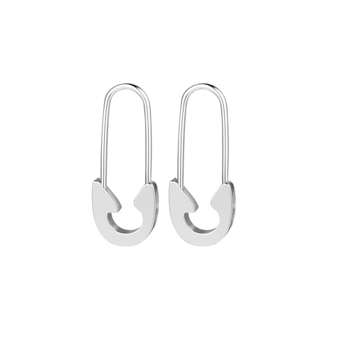 Aoedej Silver Safety Pin Earrings for Women Men Stainless Steel Punk Paperclip Cartilage Hoop Earrings Industrial Tragus Helix Piercing Jewellery