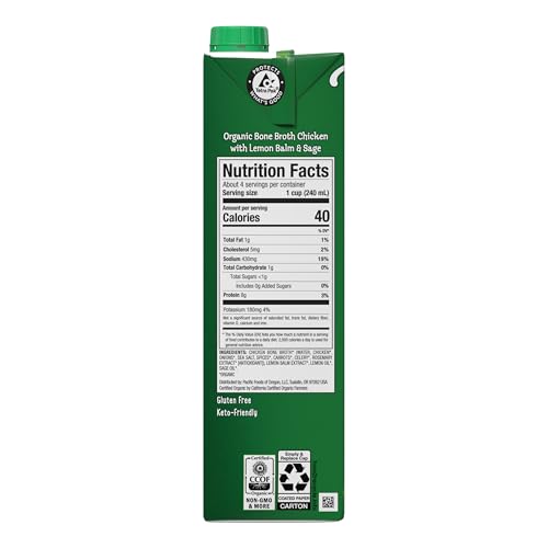 Image of Pacific Foods Organic Chicken Bone Broth With Lemon Balm and Sage, 32 oz Carton